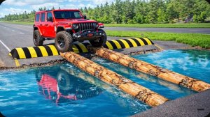 Автомобили против лежачих полицейских в глубокой воде #6 в BeamNG