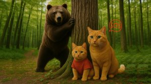 Мама-кошка и котенок отправляются в поход и подвергаются нападению гигантского медведя в лесу