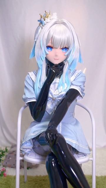 Latex Kigurumi Doll in blue lolita dress.