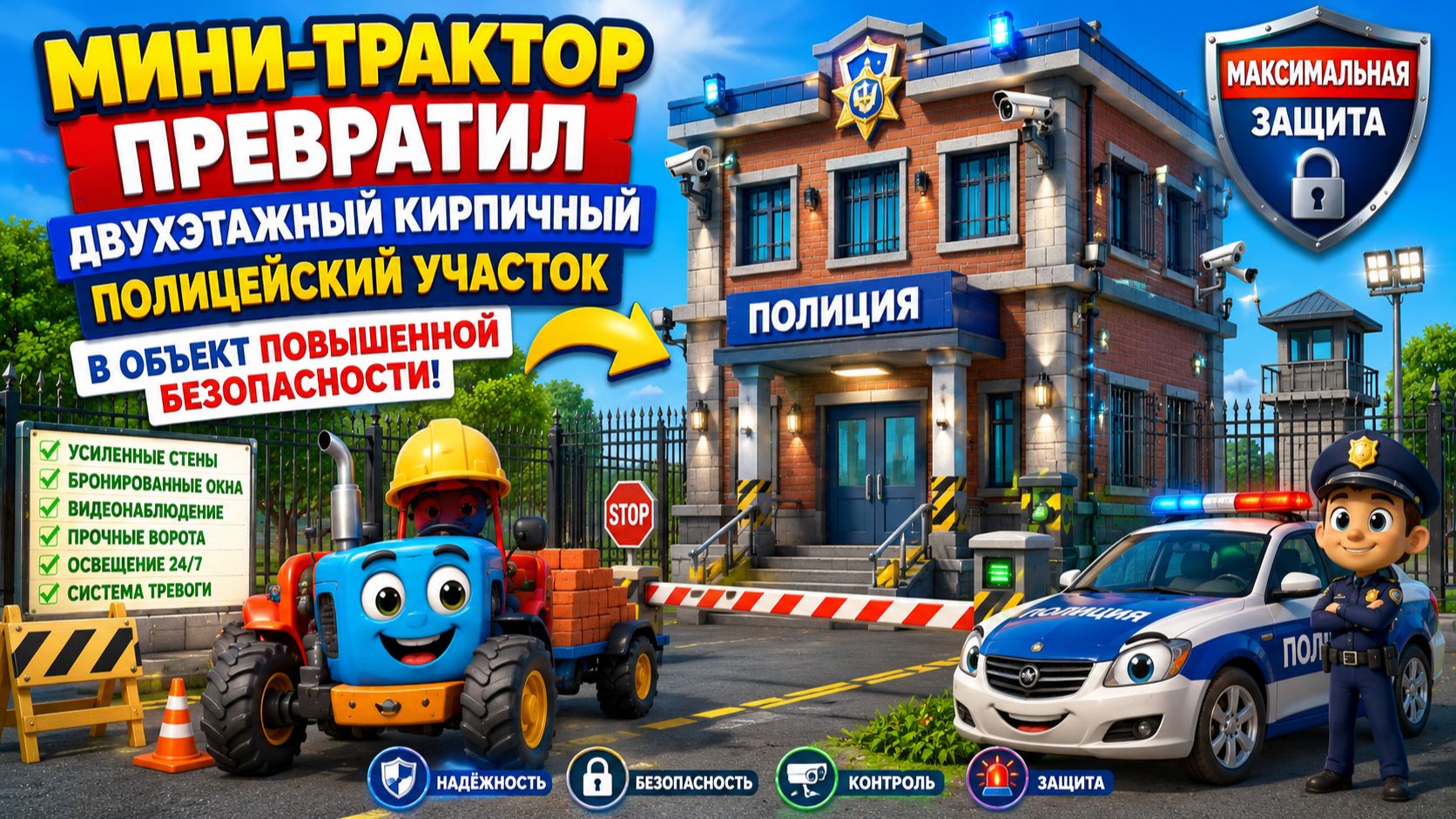 Мультфильм: Мини-трактор превратил двухэтажный кирпичный полицейский участок в объект повышенной без