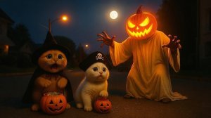 Котенок испугался Хэллоуинского призрака #Мама-кошка приходит вовремя, чтобы разобраться с хулиганом