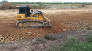 Smooth Operation Mighty Dozer Earthmoving Fill in Lowland Area Join With 25ton Trucks Transport Soil