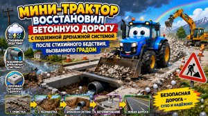 Мультфильм: Мини-трактор восстановил бетонную дорогу с подземной дренажной системой после града!