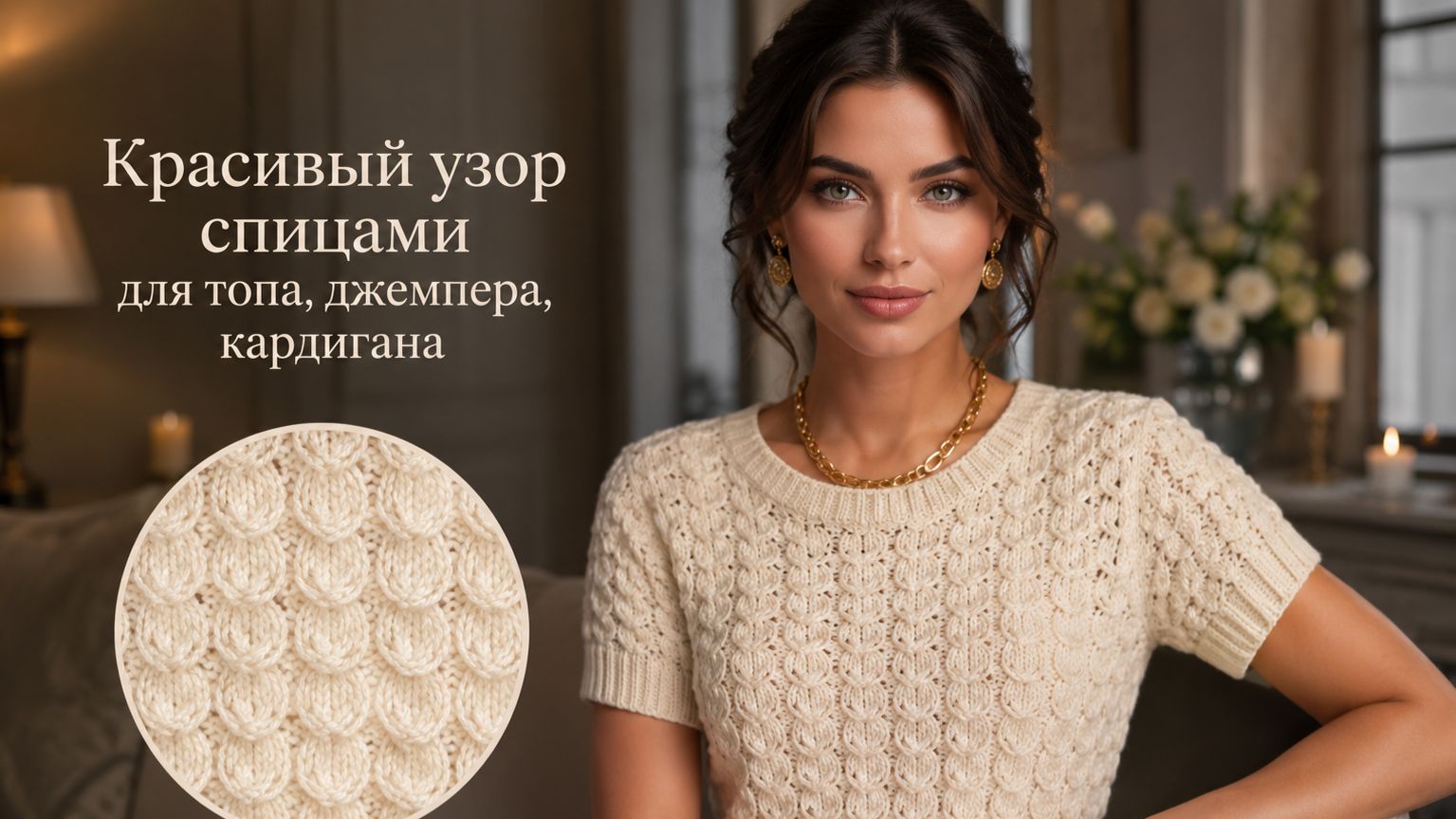Красивый узор спицами для топа, джемпера и кардигана — вяжем легко!