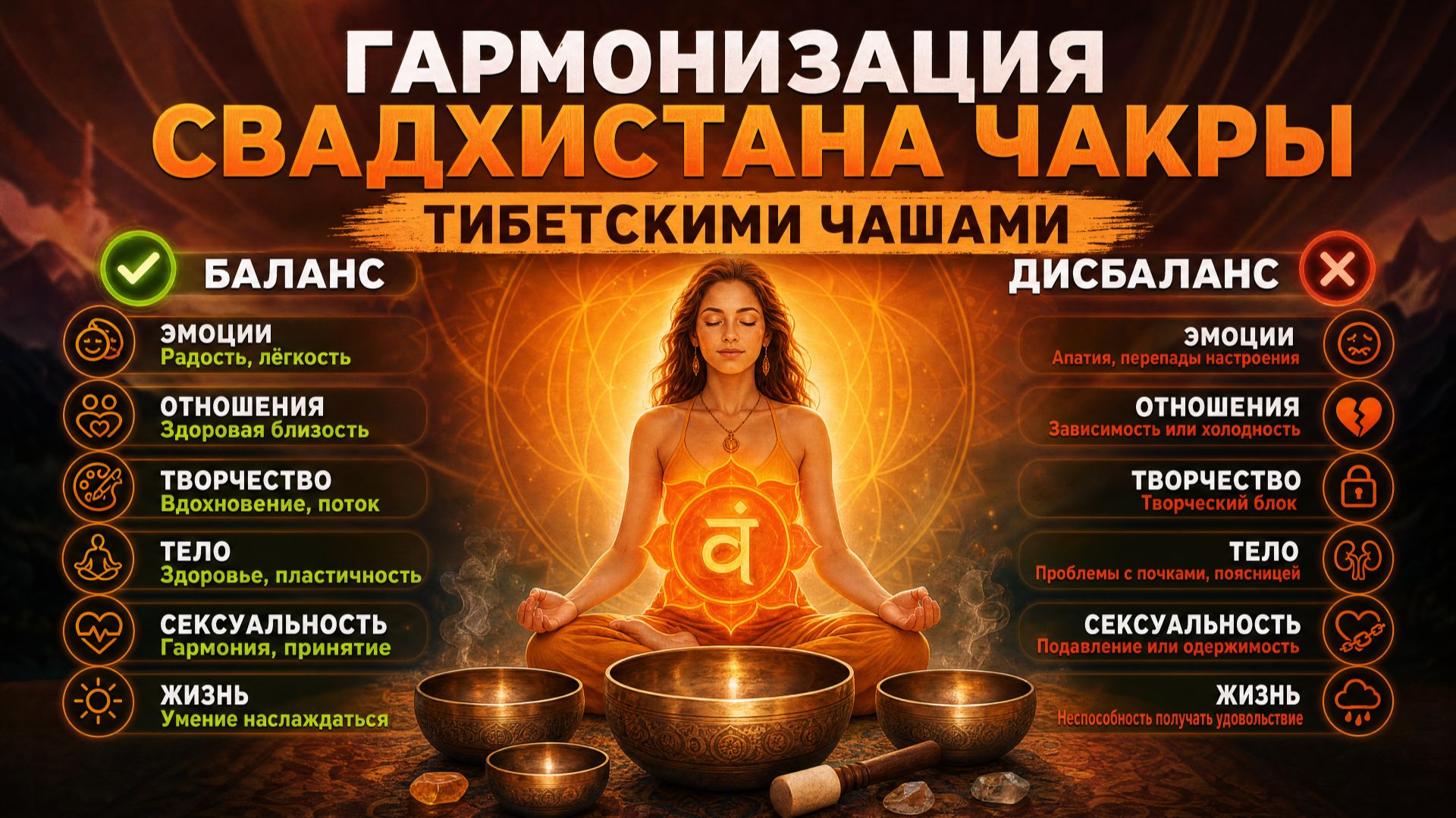 СВАДХИСТАНА - Гармонизация 2 чакры. Тибетские поющие чаши | 417 Гц