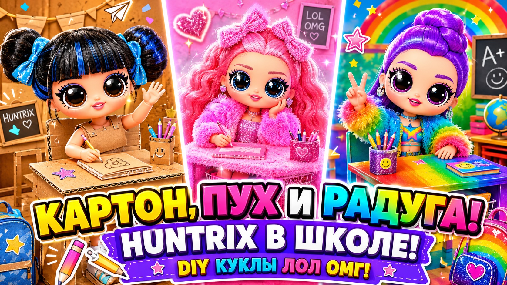 Картон, Пух и Радуга! Huntrix в школе! DIY Куклы ЛОЛ ОМГ! смотреть онлайн