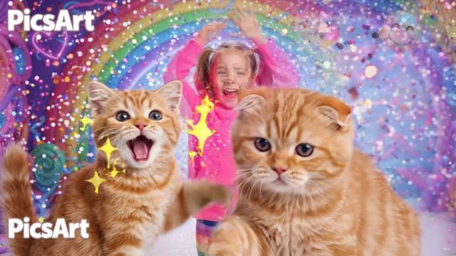 Девочка танцует с кошечкой , песенка , мультик