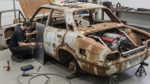 Мужчина превращает  старую развалюху в люксовый спорткар.
