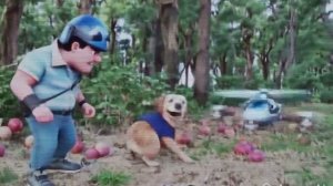 Собака с яблоком