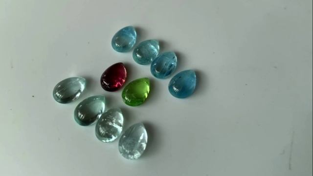 Груши 6х9 мм аквамарина, турмалин и хризолита