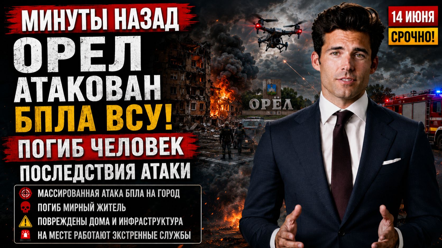4 Минуты Назад ОРЕЛ Атакован БПЛА ВСУ! Погиб человек. Последствия Атаки 14 июня