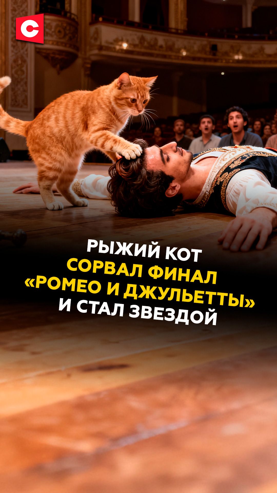 Рыжий кот сорвал финал спектакля «Ромео и Джульетта» и стал звездой #животные #юмор #новости