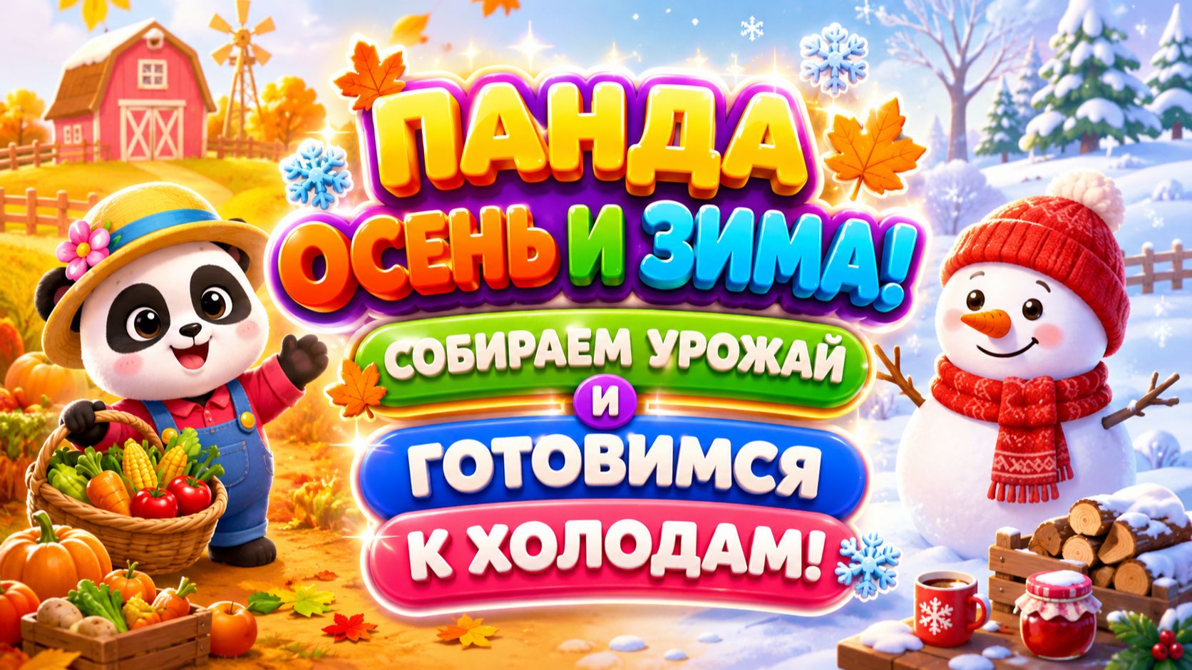 🐼🍂 Панда  Осень и зима🍎 Собираем урожай и готовимся к холодам ❄️ Развивающий мультфильм для детей
