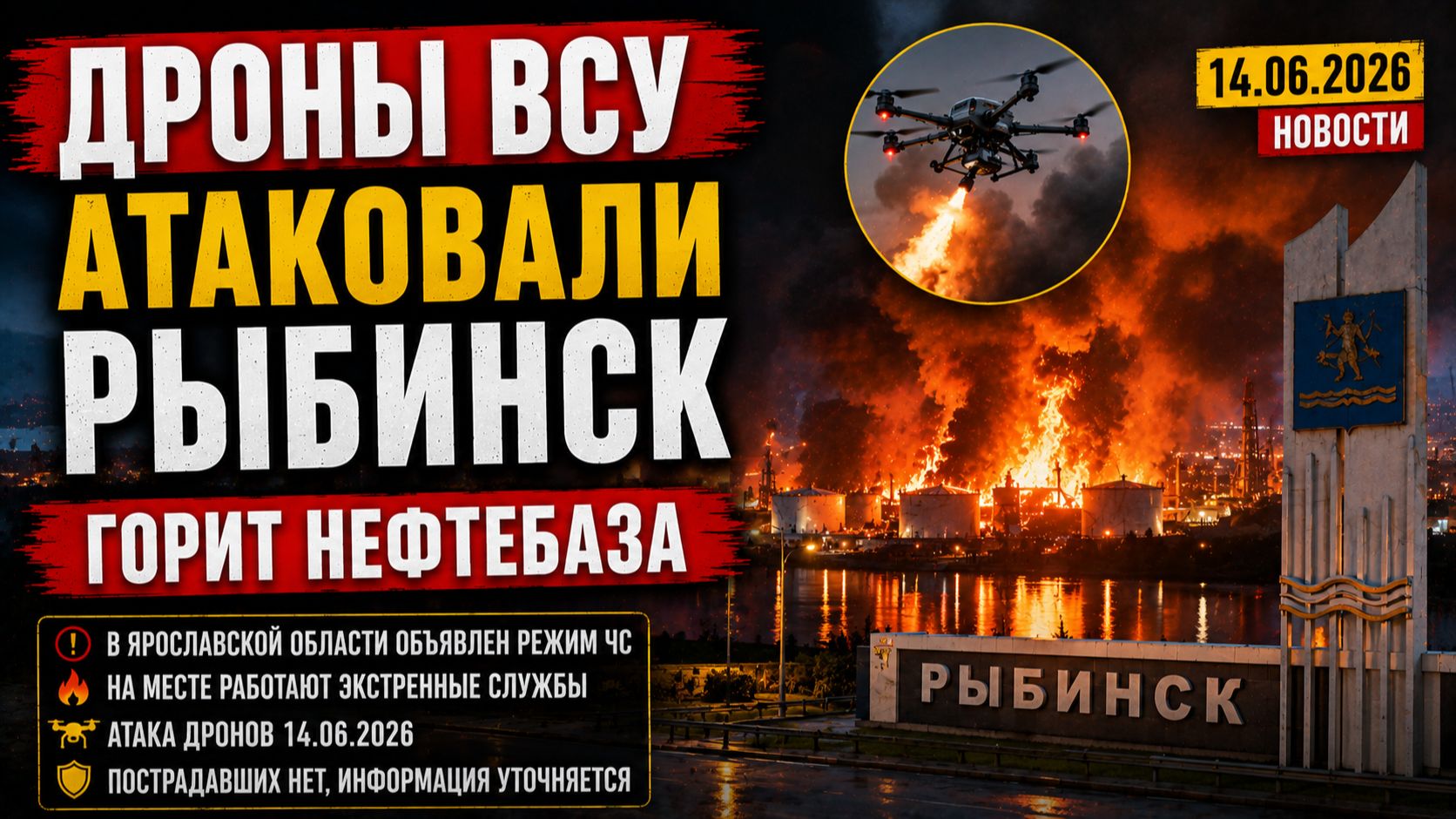 💥Дроны ВСУ атаковали Рыбинск и Копаево.Горит нефтебаза. Атака дронов в Ярославской области сегодня смотреть онлайн
