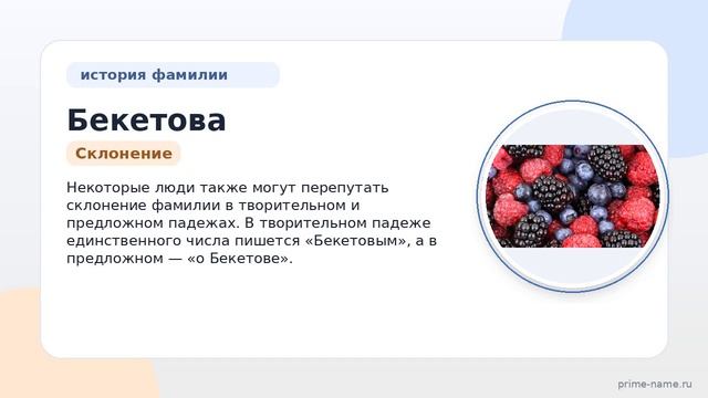 Фамилия Бекетова: происхождение, значение и склонение