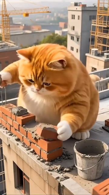 Прикольный рыжий кот строитель
