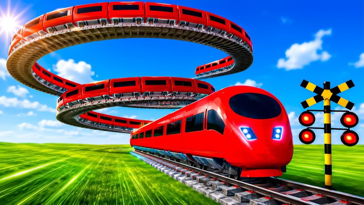 ГИГАНТСКИЙ ПОЕЗД НА НЕВОЗМОЖНОЙ СПИРАЛЬНОЙ ТРАССЕ! 🚦 ПОТРЯСАЮЩАЯ 3D АНИМАЦИЯ ПЕРЕЕЗДА смотреть онлайн