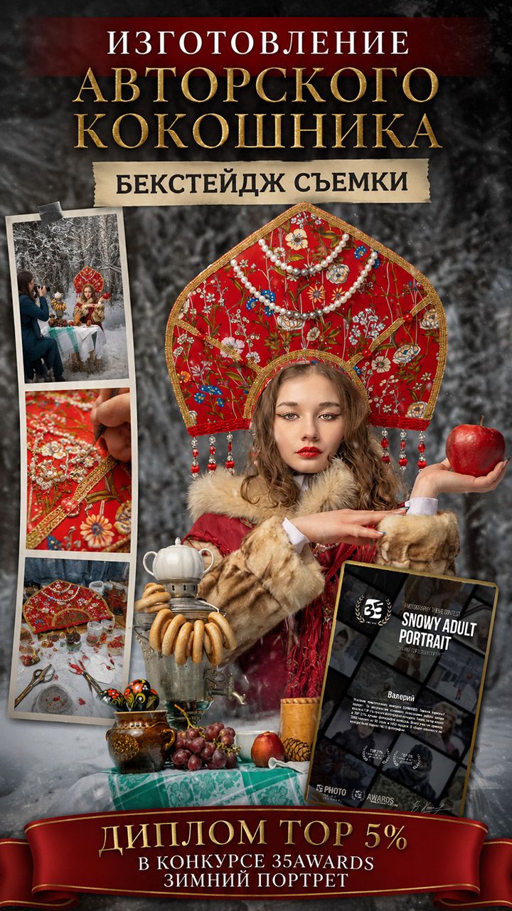 Авторский кокошник: от идеи до фотопроекта и TOP 5% конкурса 35AWARDS