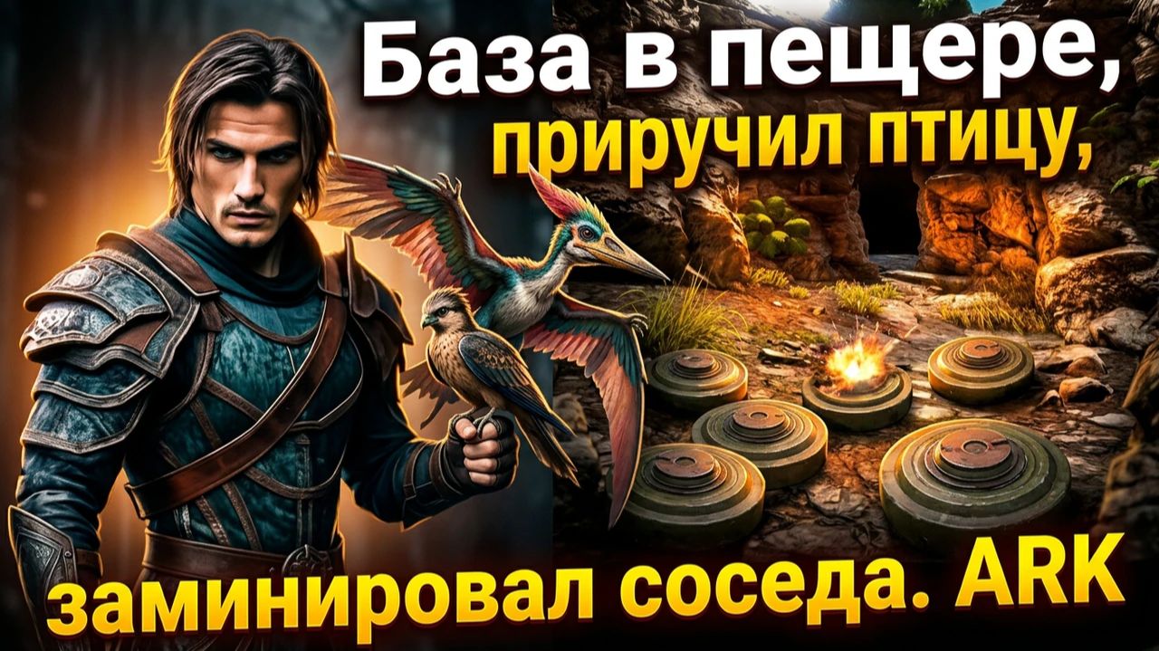 База в пещере, приручил птицу, заминировал соседа. ARK