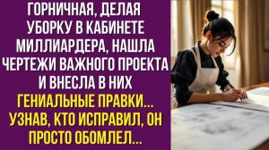 Горничная, делая уборку в кабинете миллиардера, нашла чертежи важного проекта и внесла в них