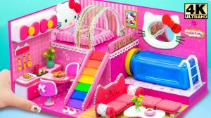 Сделать розовый домик Hello Kitty с бассейном из полимерной глины и картона ❤️ Миниатюрный домик сво