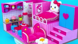 РОЗОВАЯ ВИЛЛА ХЕЛЛО КИТТИ ИЗ КАРТОНА! 🎀 Кавайный домик с уютными комнатами своими руками  DIY