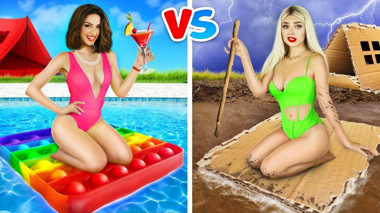 БОГАТЫЙ vs БЕДНЫЙ КЕМПИНГ # Сумасшедший челлендж в летнем лагере от RATATA смотреть онлайн