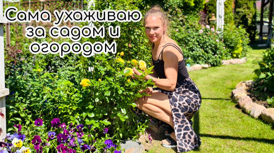 Сама ухаживаю за садом и огородом. Кошу участок, мульчирую, поливаю
