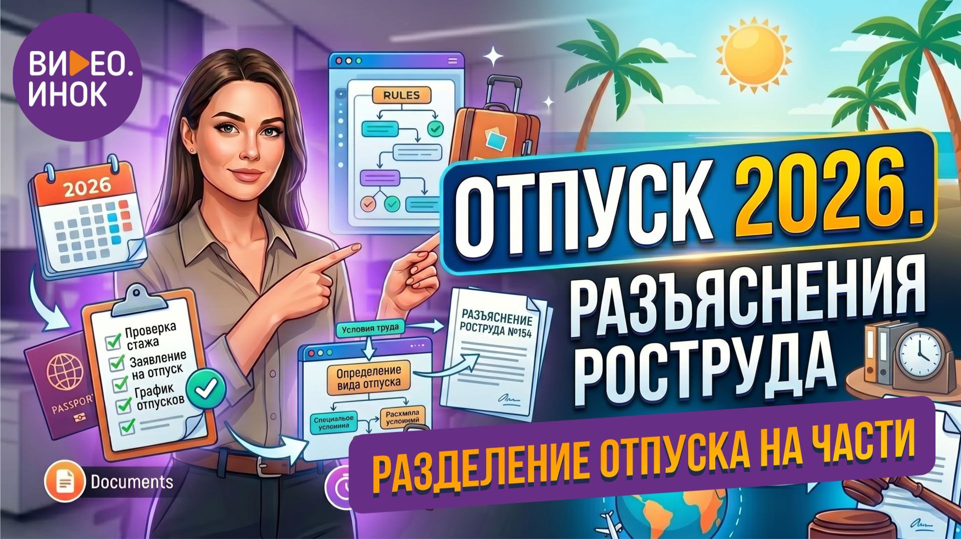 Отпуск 2026. Разъяснения Роструда. Разделение отпуска на части