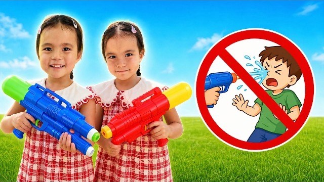 Твин Твин учатся безопасно играть C водными бластерами🌈