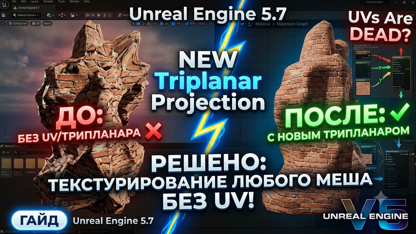 Новая функция трипланарной проекции в Unreal Engine 5.7. смотреть онлайн
