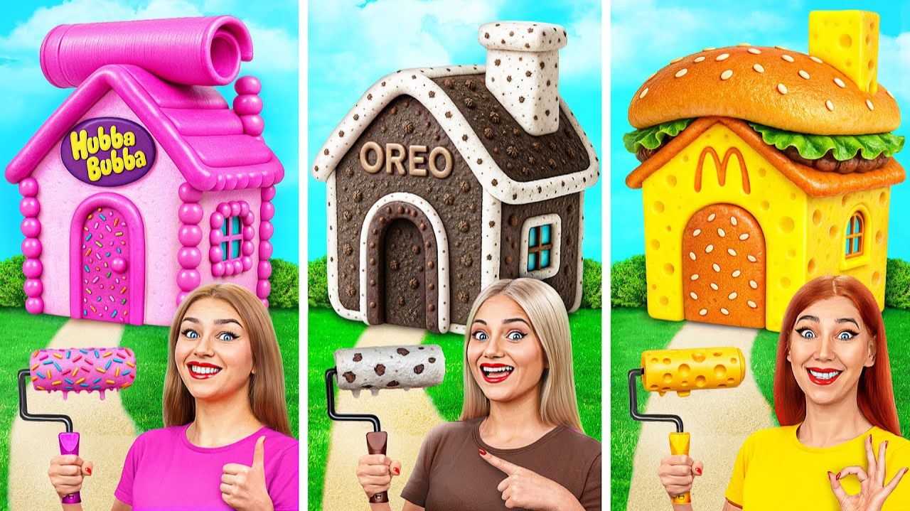 Домики Одного Цвета Сладости vs Шоколад vs Фастфуд # Смешные Моменты от Super Hyper DO смотреть онлайн