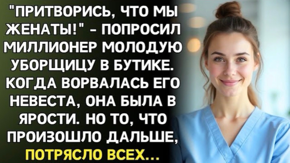 Уборщица мыла полы, когда незнакомец шепнул: Притворись моей женой! Но когда она сняла рабочий халат