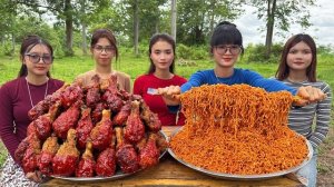 Изумительный рецепт приготовления хрустящей куриной ножки, обжаренной во фритюре, и жареной лапши
