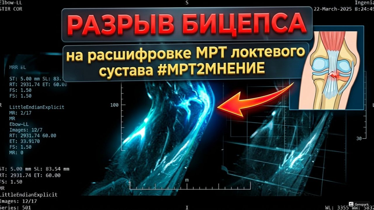 БОЛЬ В БИЦЕПСЕ руки при полном РАЗРЫВЕ БИЦЕПСА и АРТРОЗЕ локтя на РАСШИФРОВКЕ МРТ локтевого сустава