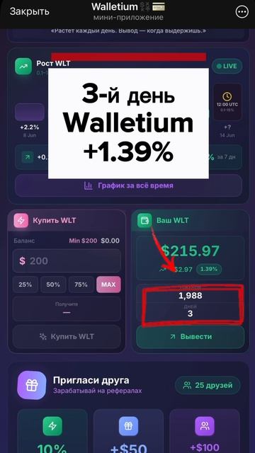 Сколько принесли 213 за 3 дня? Честный эксперимент в Walletium