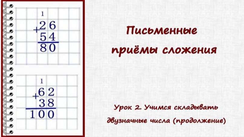 Письменные приёмы сложения. Урок 2. Сложение двузначных чисел в столбик (продолжение)