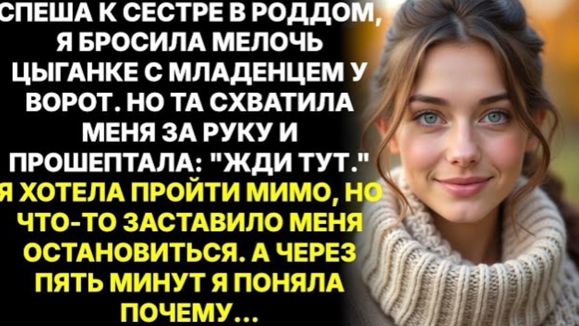 Стой, прошептала цыганка,у роддома.Я хотела вырваться,но тут боковая дверь открылась и я всё поняла!