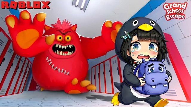ГУГУГАГА ПИНГВИН УБЕГАЕТ ОТ КРАСНОГО МОНСТРА В ШКОЛЕ! 😱 (РОБЛОКС ОББИ) ROBLOX Я БЛИНА МАЛИНА В ШОКЕ