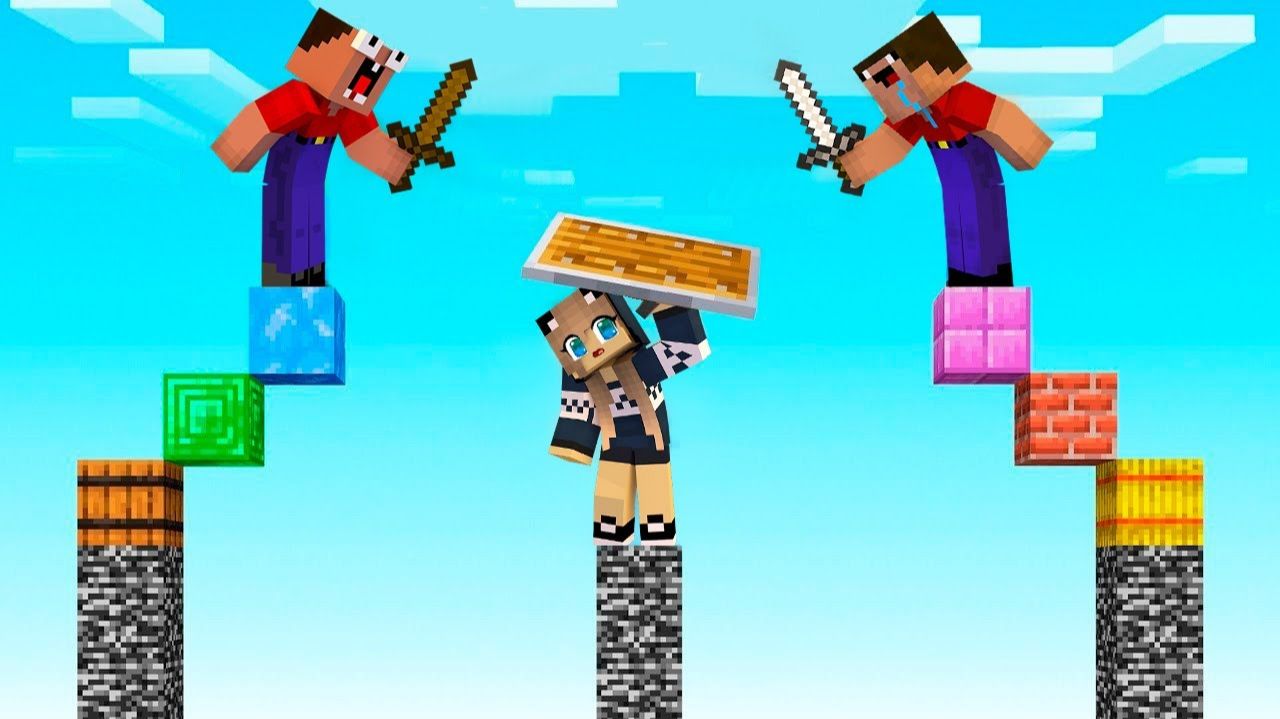 НУБИК ПЭНН И ЛАРА МАЙНКРАФТ СРАЗИЛИСЬ НА ОДНОМ ВЫСОКОМ БЛОКЕ В MINECRAFT! НУБ И ДЕВУШКА ПРО