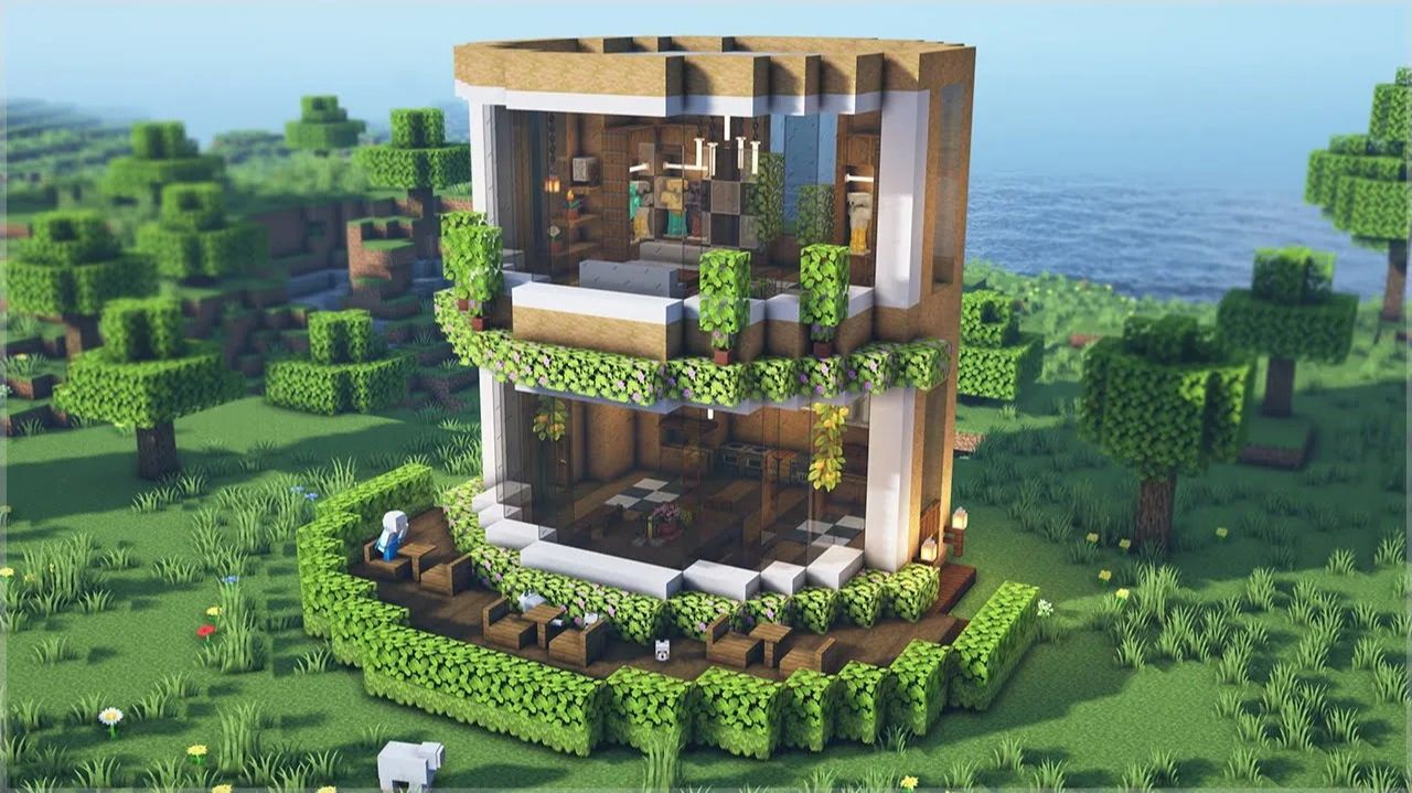 🏠 Как построить уютный цилиндрический домик для выживания 🪵. ⛏️Инструкция Майнкрафт для Новичков
