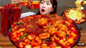 Sub)Cooking Mukbang- Жареные говяжьи кишки, осьминог, креветки🐙 (НакГопСэ) Острая лапша