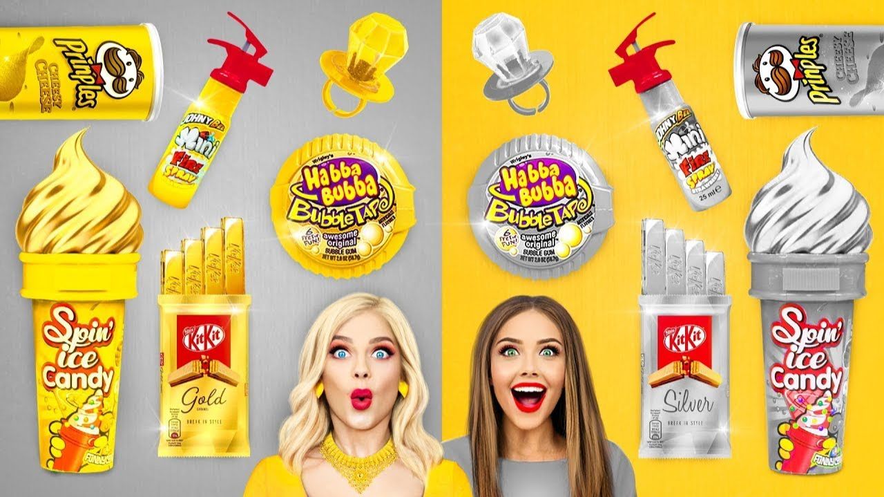ЗОЛОТАЯ Vs СЕРЕБРЯНАЯ ЕДА ЧЕЛЛЕНДЖ # Целый день едим продукты золотого и серебряного цвета от RATAT