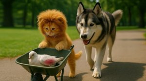 Котенок чувствует себя счастливым в львиной шапке, подаренной мамой, котенок спасает серьезно ранен