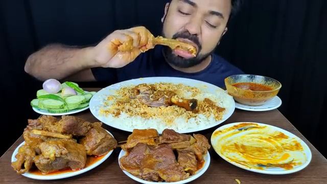 HUGE SPICY MUTTON CURRY, GRAVY, MUTTON LEG PIECE, RICE, SALAD MUKBANG ASMR EATIN
