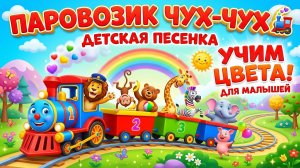 Детская песенка Паровозик Чух-Чух 🚂 Весёлая песенка для детей про цвета | Учим цвета Для Малышей