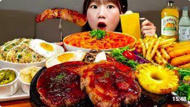 Sub)Cooking Mukbang- Стейк 🥩 Жареный рис с креветками 🦐 Паста «Роза» 🍝 Жареные креветки 🍤 ASMR смотреть онлайн