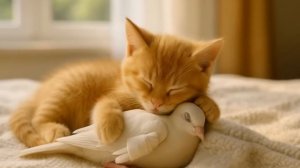 Котенок плачет, когда скучает по маме-кошке и она заботливо заботится о нем во сне🐾🐱