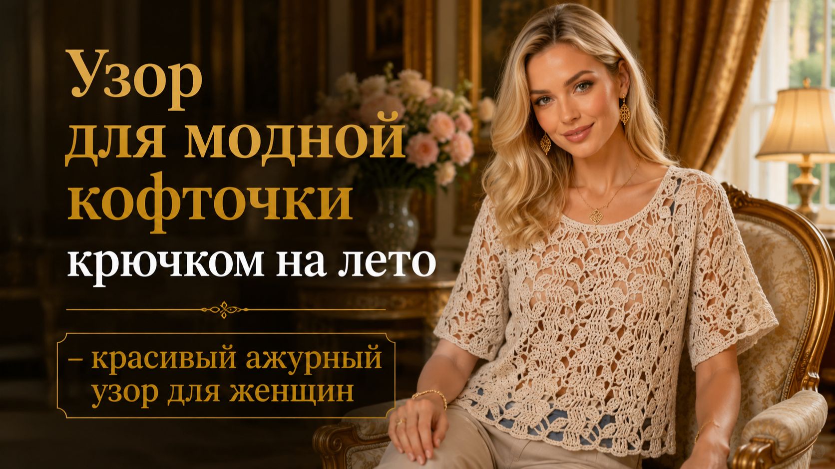 Красивый ажурный узор крючком для модной летней кофточки смотреть онлайн