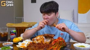 ASMR MUKBANG Гигантские куриные голени-барбекю, лапша с черной фасолью мукбанг!